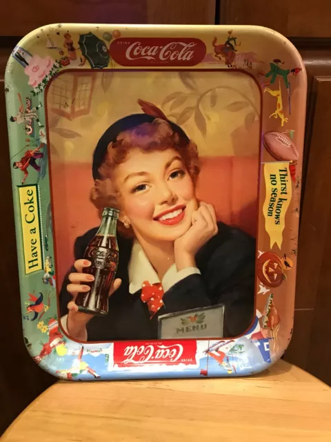 1950's VINTAGE COCA COLA ADVERTISING TRAY  " HAVE A COKE" KNOWS NO SEASON
