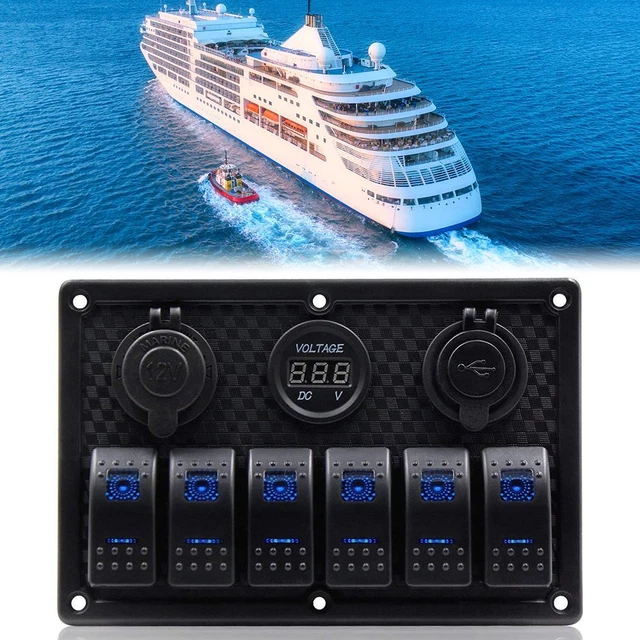 USB 6 Gang 12V/24V Panneau de commutateur à bascule LED Voltmètre numérique