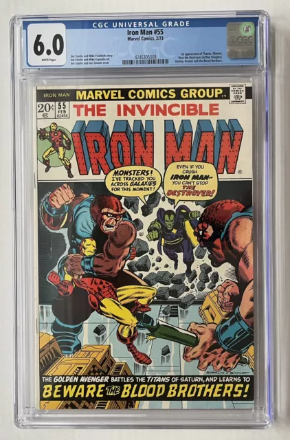 Invincible Iron Man #55 (1973) CGC 6.0 W Fine | 1st App Thanos, Drax, Starfox