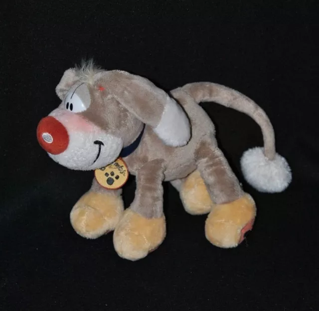 Peluche doudou chien Bibombl DIDDL DEPESCHE beige blanc collier bleu 15 cm TTBE