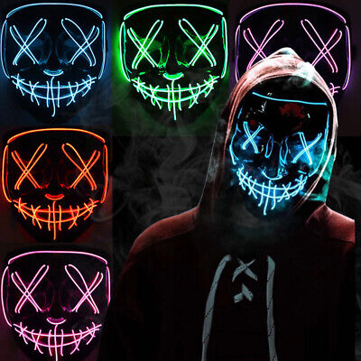 Halloween Mask LED Glow Light Up The Movie Costume Clubbing Party Purge 3 Modes