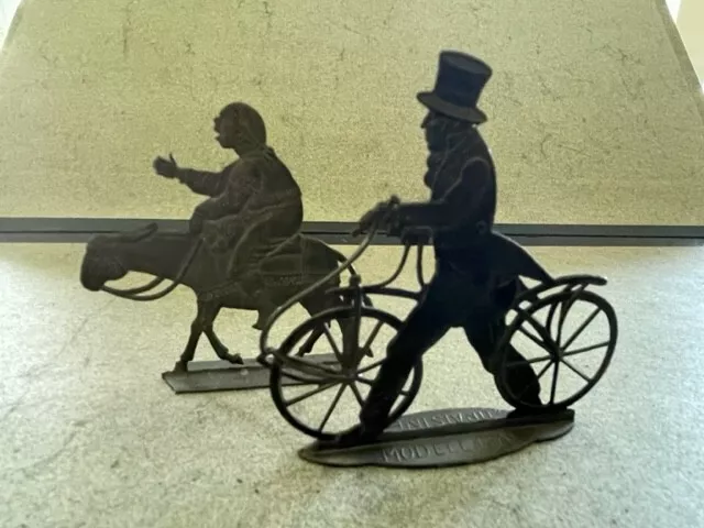 Zinnfiguren - Müller auf Esel und feiner Herr auf Fahrrad - 7 cm Größe