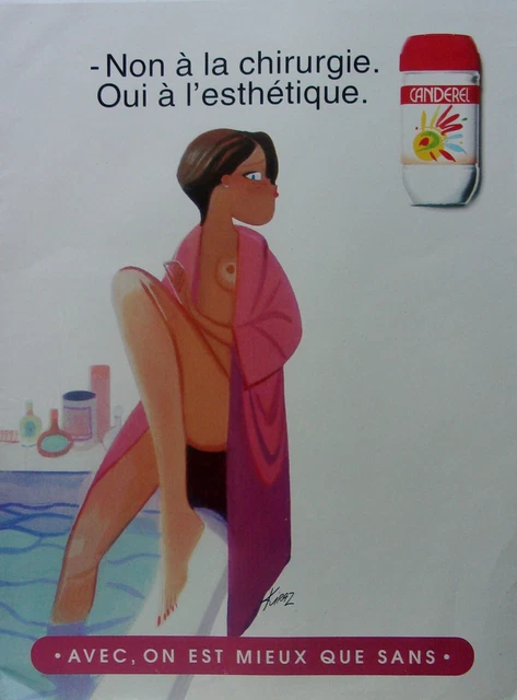 Tablier De Cuisine Publicitaire Vintage Canderel Avec Dessin De Kiraz - Blanc En Tissu, Occasion Bon état