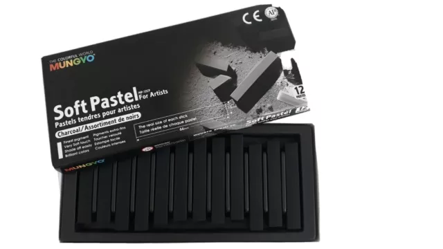 Mungyo Artists Square Soft Pastels Set of 12 Charcoal Assortment Full Length