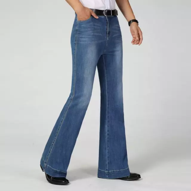 Men Bell Bottom Jeans Slight Flared Denim Pants Retro 60s 70s Wide Leg  Trousers