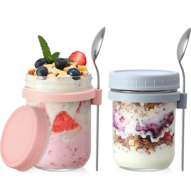 LANDNEOO 2 Pack Overnight Oats Containers with Lids and Spoons, 16 oz Glass M...
