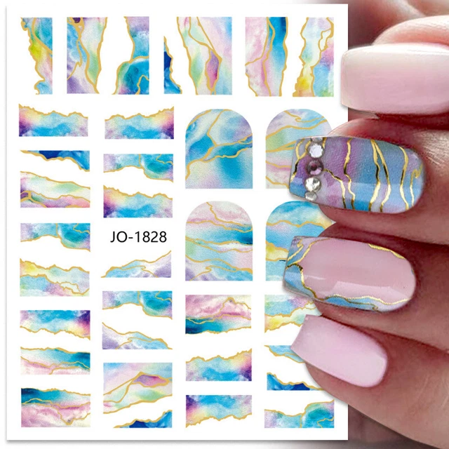 ✿ 3D pegatina para uñas azul verde mármol oro escamas línea arte manicura herramienta *