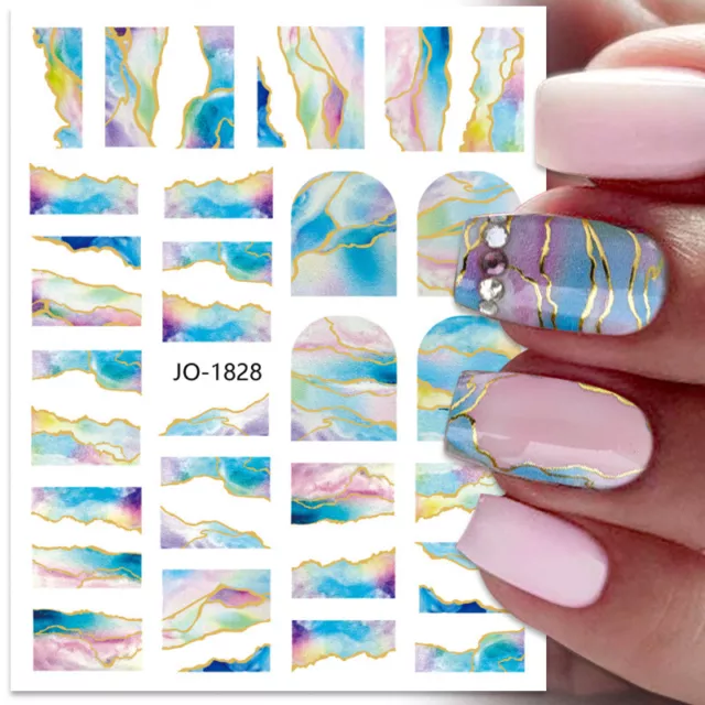 3D pegatinas para uñas azul verde mármol oro escamas línea arte en uñas manicura ⭐