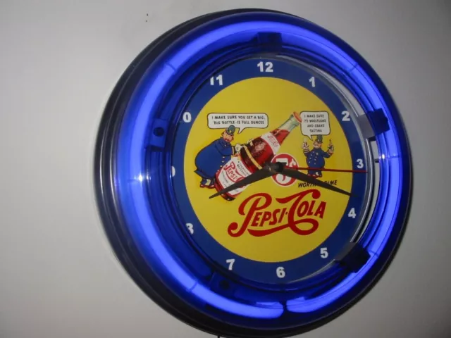 Pepsi Cola Police Soda Fountain Bar Neon Man Cave Wall Clock Advertising Sign