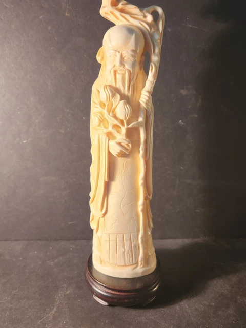 Carved Cow? Bone Sculpture Monk Rare Vintage 10.5" tall