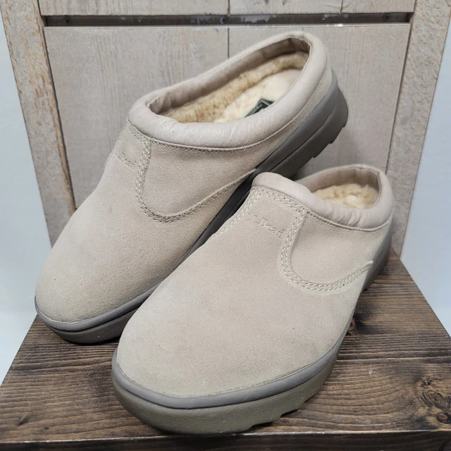 L.L. Bean Men's Size 9M- Tan Suede Mule Clogs Faux Fur Lining Shoes Slippers