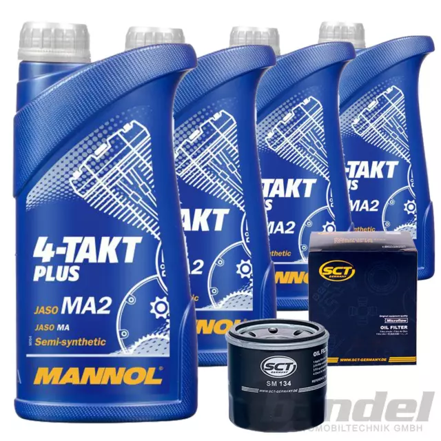 4x 1L MANNOL 4-Takt PLUS MOTORRAD ÖL 10W-40 + ÖLFILTER für HONDA KAWASAKI YAMAHA