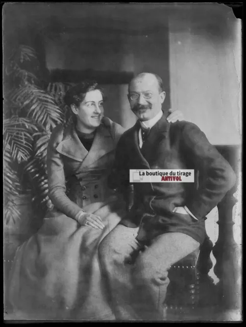 Plaque verre photo ancien négatif noir et blanc 9x12 cm famille portrait France