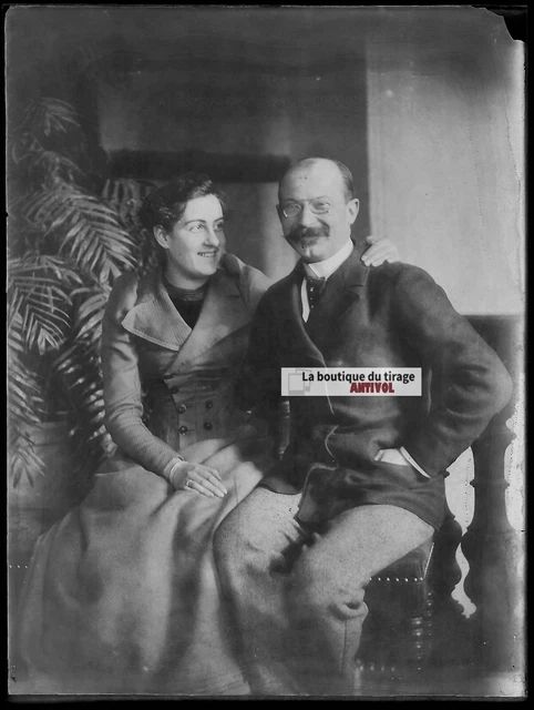 Plaque verre photo ancien négatif noir et blanc 9x12 cm famille portrait vintage