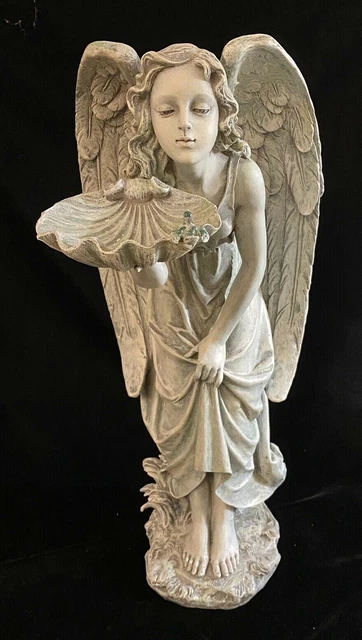 Napco Angel w/Bird Statue Resin Plastic 9" x 9.50" x 18" Inside/Outside
