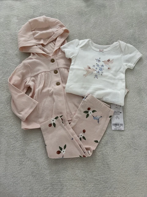 New Carter's 3 Pc Baby Girl Infant Bodysuit Pants Cardigan Set Outfit 6 Months