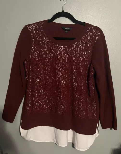 SIMPLY VERA WANG Womens Sweater Petite L Maroon Burgundy Pullover Knit Layered