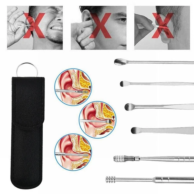 Juego de palillos de cera para oídos acero inoxidable lavables 12 cm/4,72 pulgadas 6 piezas Oreja Pick