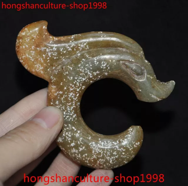 2.8" Chinese Hongshan culture Old jade Carved Dragon Hook sacrifice Bi Pendant