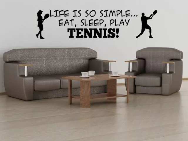 Adesivo da parete La vita è così semplice... Mangia, dormi, gioca a tennis! Decalcomania da parete arte sport