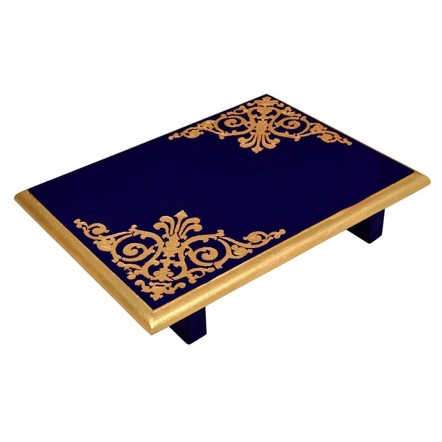 Indian Traditional Decorative Wooden Pooja Chowki Pata Color Blue