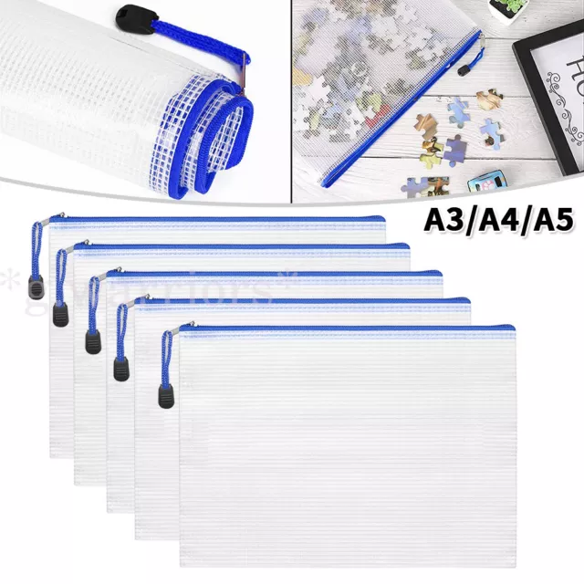 A3 A4 A5 Plastic Zip File Bags Storage Document Folder Protective Wallet Pocket