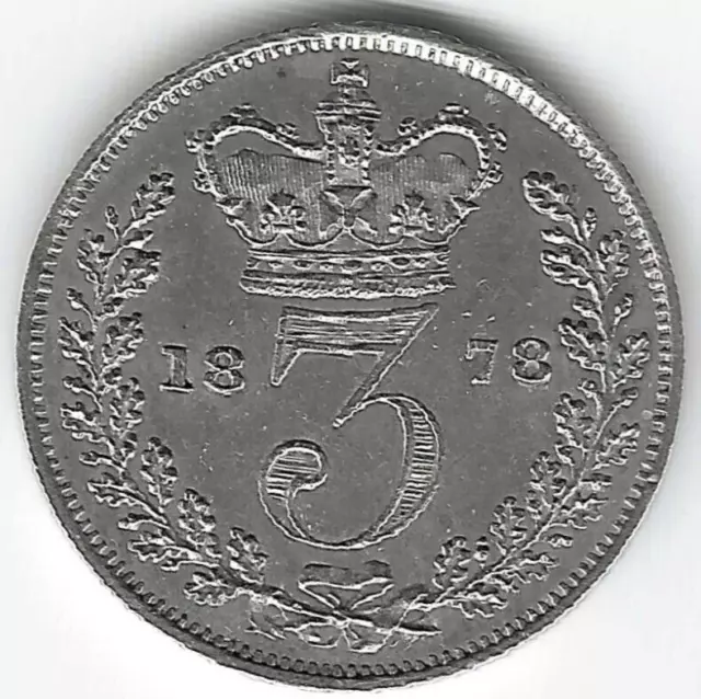 1878 Queen Victoria Scarce Silver Threepence Coin Uncirculated Condition