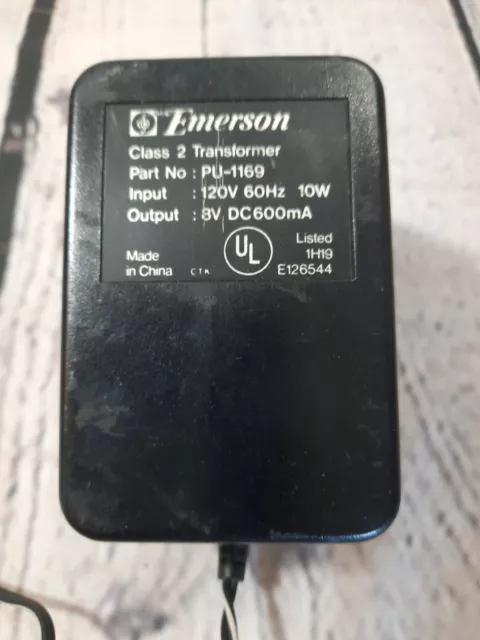 Emerson Power Adapter PU-1169 8V 600mA Class 2 Transformer