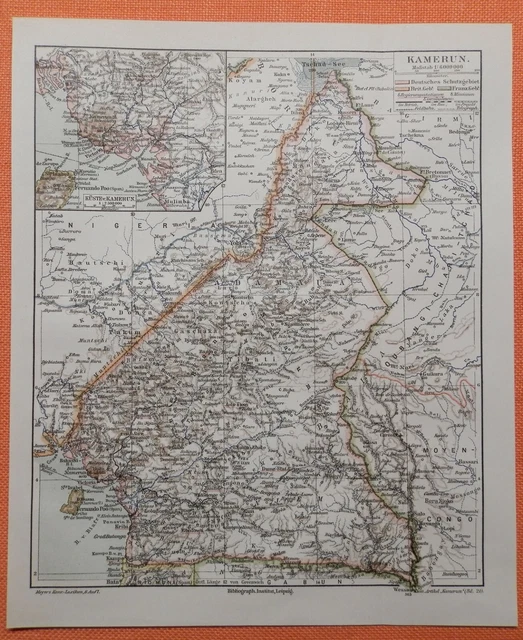 Deutsche Kolonien KAMERUN in den Grenzen von 1908   Landkarte von 1910
