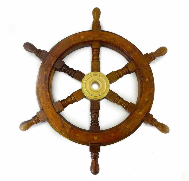 Décoration Murale Nautique - Roue De Bateau En Bois Avec Hublot Et Volant, Style Pirate