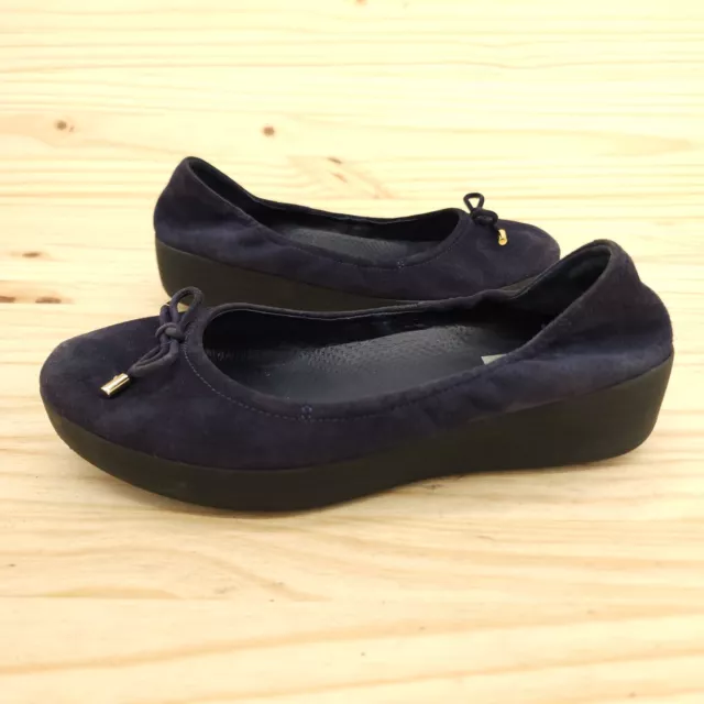 FitFlop Womens Ballet Flats Sz 7 Navy Blue Suede Bow Slip On Comfort Shoes Chic