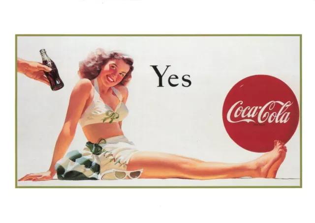 Postcard Coca-Cola Coke Advertisement Woman Bathing Suit Bottle 1946 Painting