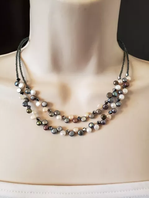 Lia Sophia "Tahitian"  Necklace - Genuine Freshwater Pearls & Cut Crystals