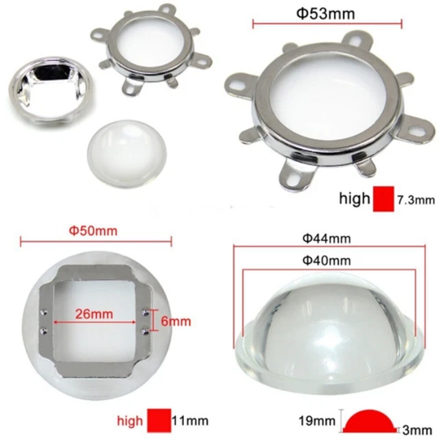 120 degree LED Lens Optical Glass 44mm Reflector Collimator Fixed Bracket For