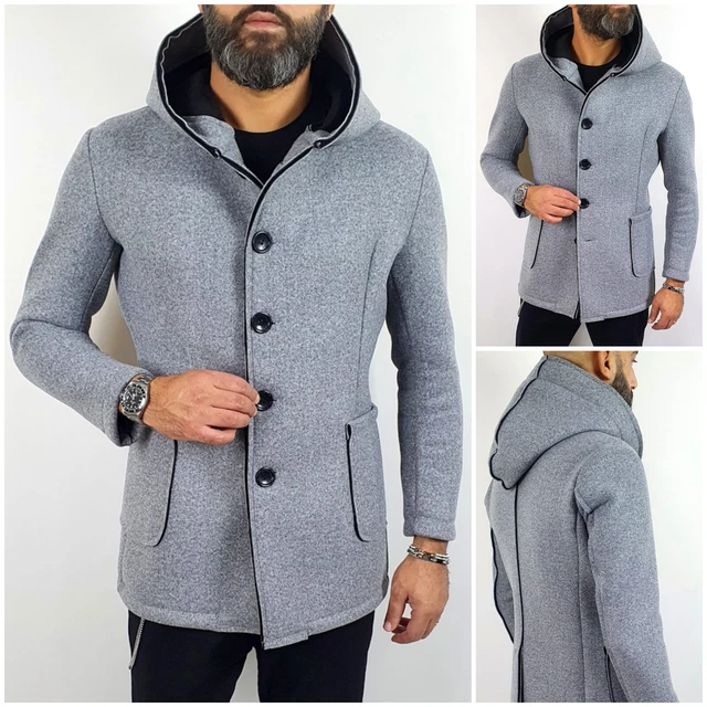 Giubbotto Uomo Invernale Cappotto Grigio Giacca Slim Casual Giubbino Cappuccio