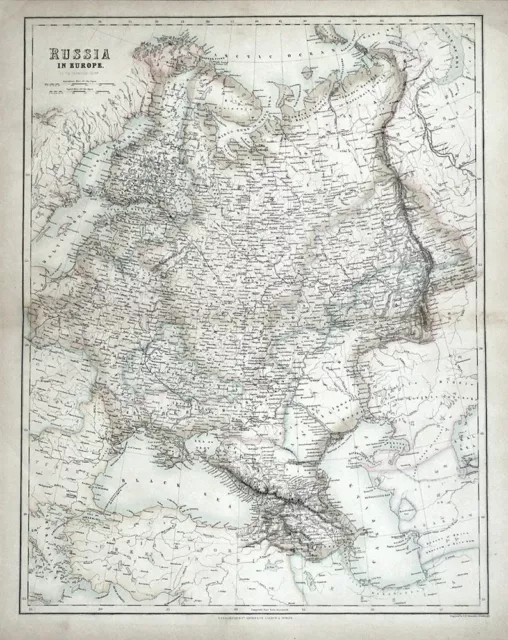 RUSSIA IN EUROPE, POLAND, ESTONIA, LATVIA, CRIMEA Fullarton antique map c1865