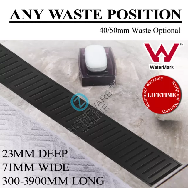 300-3900mm Bathroom Aluminium Strip Floor Drain Wide Black Shower Grate Waste