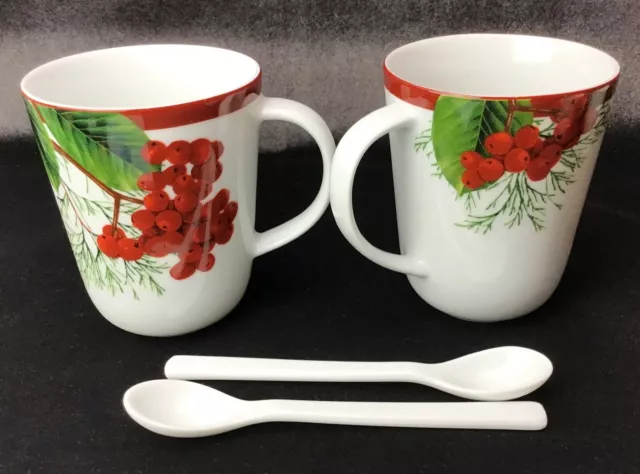 2 NEW Charter Club Grand Buffet Red Berry Mug/Spoon Sets Perfect in Box