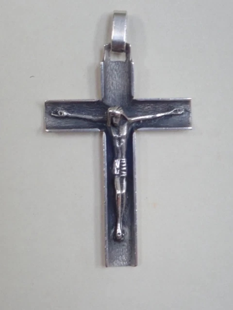 Pendentif Croix En Argent 925 Et Cristal - Bijou Ancien, Occasion, Sans Marque