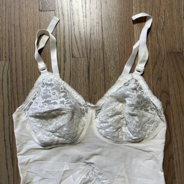 VTG RARE SEARS All in One Long Leg Front Wirefree Lace White Girdle Bra ...