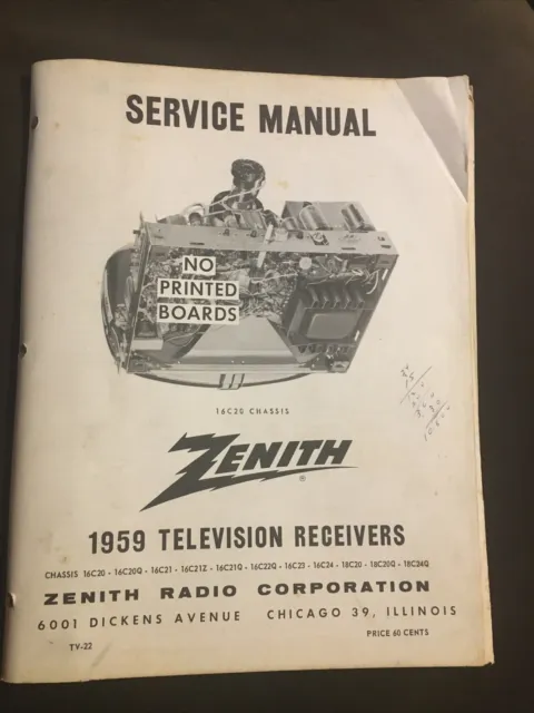 1959 Zenith Television Receivers Service Manual TV-22 16C 18C