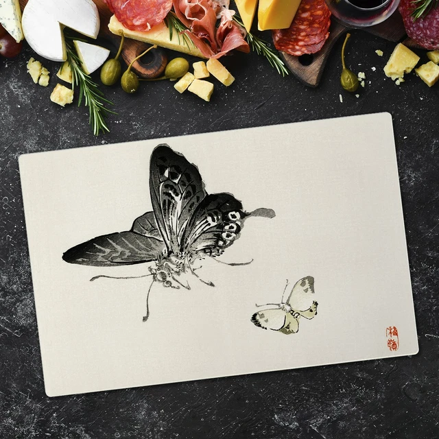 Lot De 2 Planches à Découper En Verre Trempé Coloray – Thème Branches Asiatique Oiseau Bairei Gakan