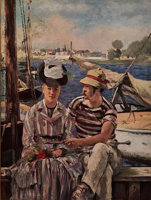 Vintage EDOUARD MANET Maritime Couple Sailing in Harbor Fine Lithograph