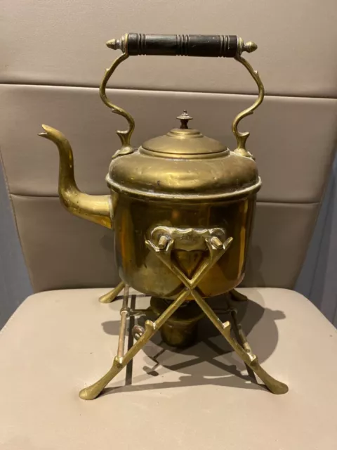 Antique Brass Kettle and Stand with wick burner Townend & Co