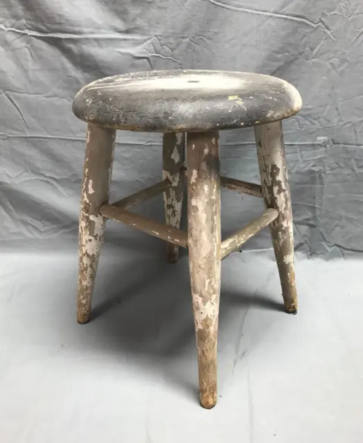 Antique Shabby Country White Vintage Stool Planter Stand Old Chic 482-23B
