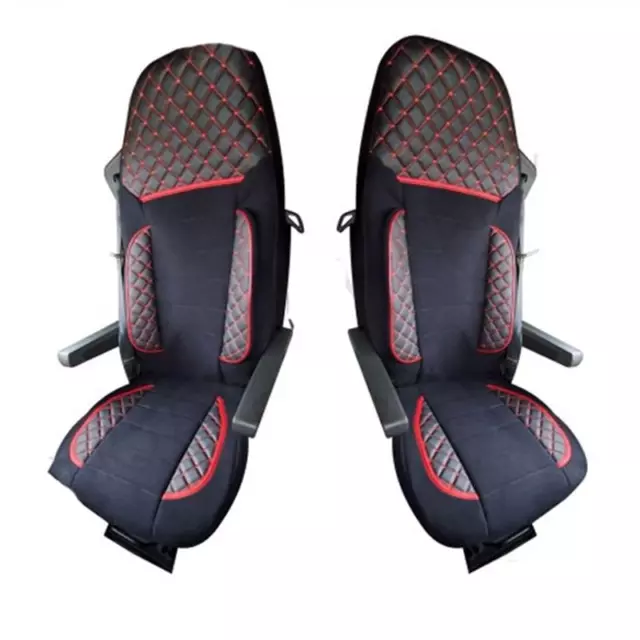 Set Di 2 Pezzi Deluxe Nero Coprisedili Eco Pelle E Scamosciata per Iveco S-WAY