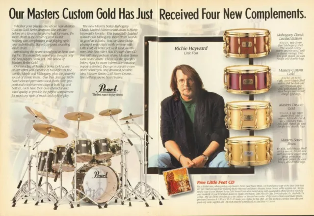 1995 2pg Print Ad Pearl Masters Gold Series Drum Kit Richie Hayward Little Feat