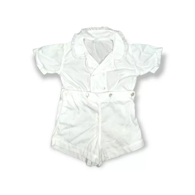 Vintage 1950s A-Lad-’N Togs Sz 3 White Christening Baptism Shorts & Shirt Set