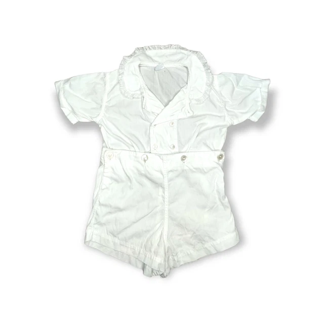 Vintage 1950s A-Lad-’N Togs Sz 3 White Christening Baptism Shorts & Shirt Set