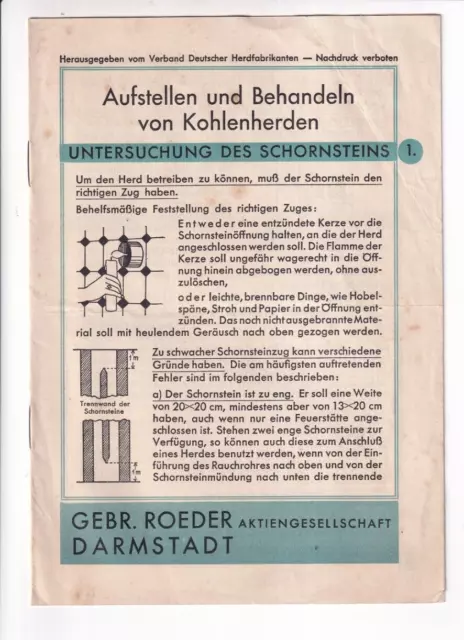 ROEDER, KOHLENHERDE, DARMSTADT um 1930: AUFSTELLEN + BEHANDELN von KOHLENHERDEN
